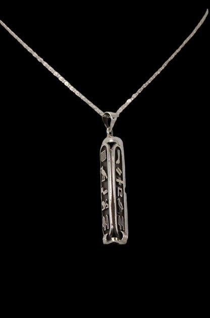 Customize Personalized Cartouche 3-Sided Necklace Oxidized Silver Solid Pendant Translate into Hieroglyphs Handmade in Egypt