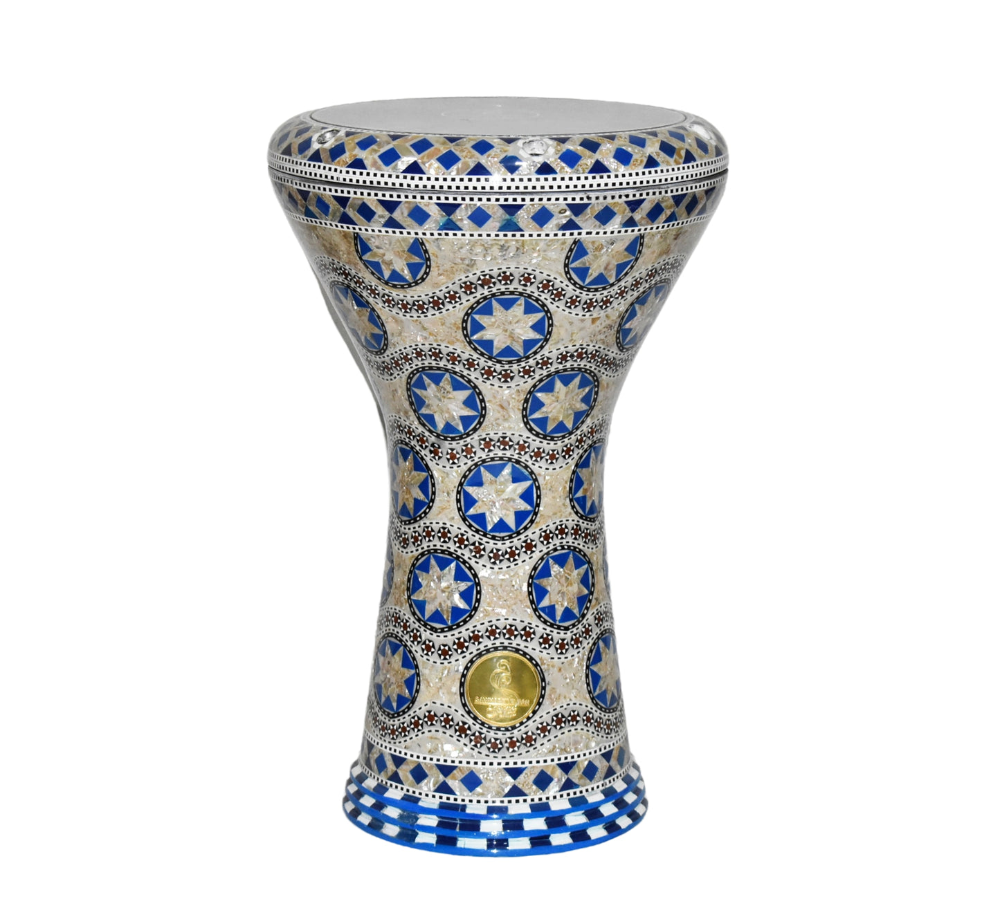 Gawharet El Fan Classic 17/17.5 inch Drum Darbuka Doumbek Tabla Mother of Pearl (Blue Stars)