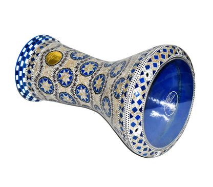 Gawharet El Fan Classic 17/17.5 inch Drum Darbuka Doumbek Tabla Mother of Pearl (Blue Stars)