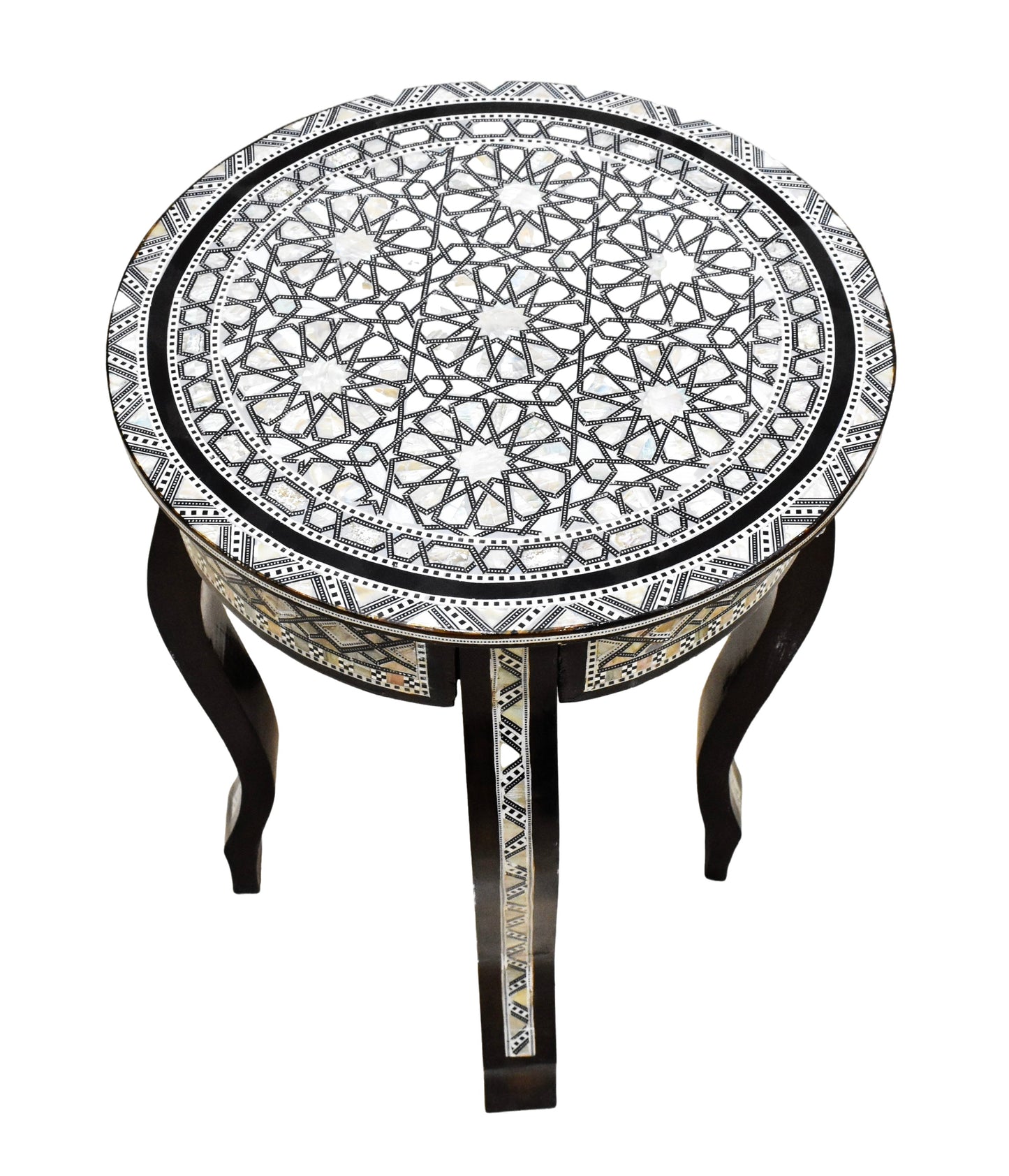 Mother of Pearl Moroccan Side Corner Wood Round End Coffee Brown Table