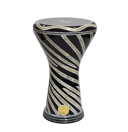 Gawharet El Fan Classic 17/17.5 inch Drum Darbuka Doumbek Tabla Mother of Pearl (Black Tornado)