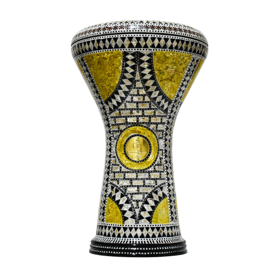 Gawharet El Fan Classic 17/17.5 inch Drum Darbuka Doumbek Tabla Mother of Pearl (Yellow Castle)