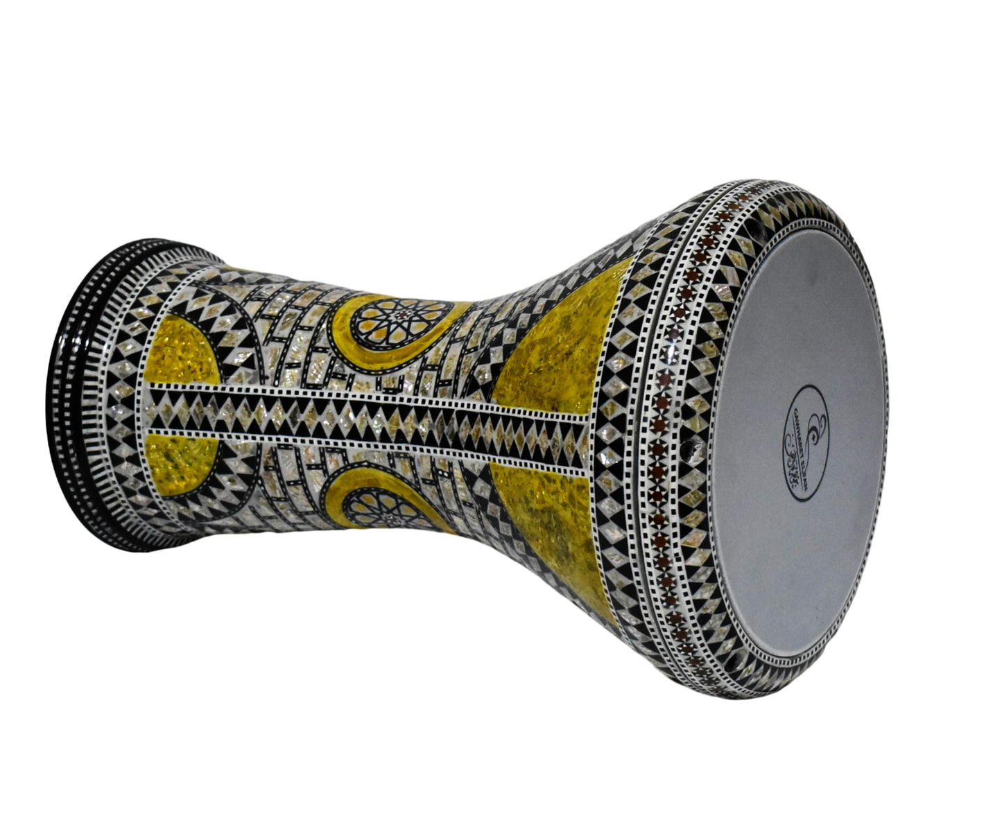 Gawharet El Fan Classic 17/17.5 inch Drum Darbuka Doumbek Tabla Mother of Pearl (Yellow Castle)