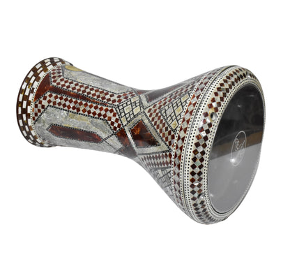 Gawharet El Fan Classic 17/17.5 inch Drum Darbuka Doumbek Tabla Mother of Pearl (Brown Obelisk)