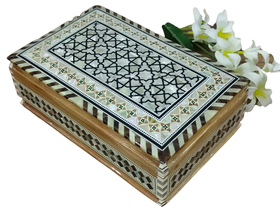 Wood Jewelry Box Inlaid mother of Pearl Egyptian Handmade (8" X 5.2" x 2.8" inch)