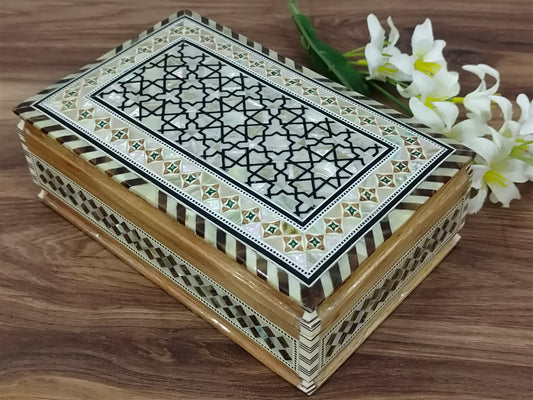 Wood Jewelry Box Inlaid mother of Pearl Egyptian Handmade (8" X 5.2" x 2.8" inch)