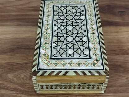 Wood Jewelry Box Inlaid mother of Pearl Egyptian Handmade (8" X 5.2" x 2.8" inch)