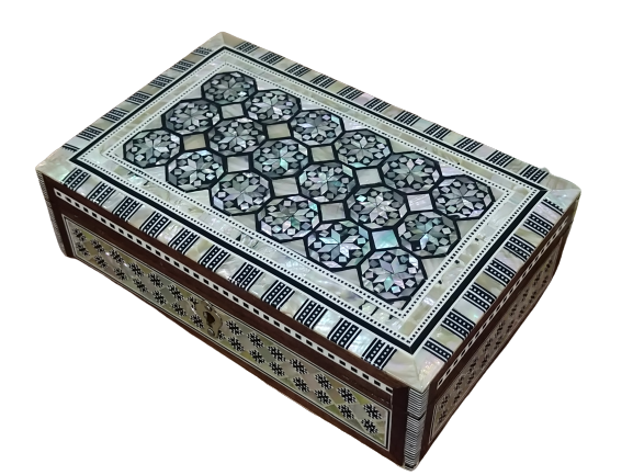 Wood Jewelry Box Inlaid mother of Pearl Egyptian Handmade (8" X 5.2" x 2.4" inch)