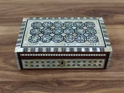 Wood Jewelry Box Inlaid mother of Pearl Egyptian Handmade (8" X 5.2" x 2.4" inch)