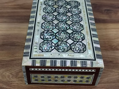 Wood Jewelry Box Inlaid mother of Pearl Egyptian Handmade (8" X 5.2" x 2.4" inch)