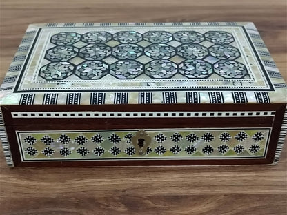 Wood Jewelry Box Inlaid mother of Pearl Egyptian Handmade (8" X 5.2" x 2.4" inch)