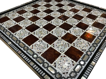 Chess Board Beech Wood Inlaid Mother of Pearl Egyptian Handmade (16.8 inch m05)