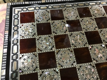 Chess Board Beech Wood Inlaid Mother of Pearl Egyptian Handmade (16.8 inch m05)