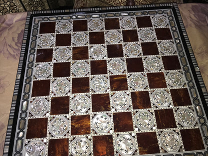 Chess Board Beech Wood Inlaid Mother of Pearl Egyptian Handmade (16.8 inch m05)