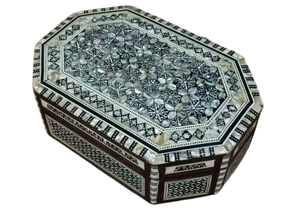 Wood Jewelry Box Inlaid mother of Pearl Egyptian Handmade (8.4" X 5.6" x 3" inch )