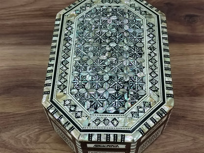 Wood Jewelry Box Inlaid mother of Pearl Egyptian Handmade (8.4" X 5.6" x 3" inch )