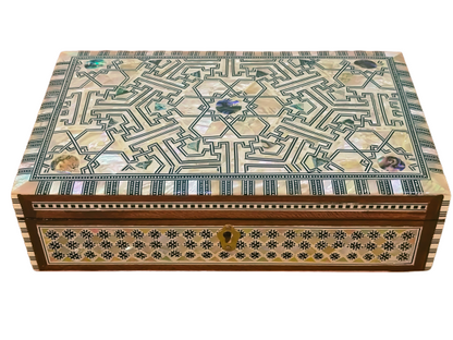 Wood Jewelry Box Inlaid mother of Pearl Egyptian Handmade (10.6 x 6.6 x 3 inch)