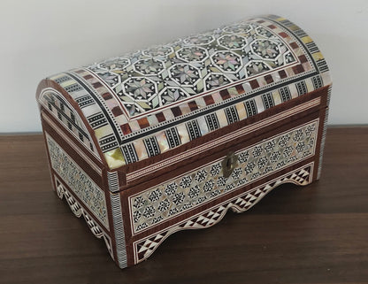 Wood Jewelry Box Inlaid mother of Pearl Egyptian Handmade (8" X 5" x 5" inch)