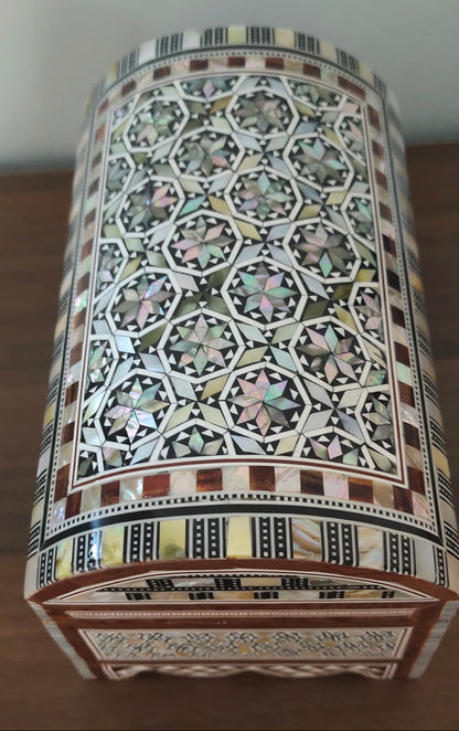 Wood Jewelry Box Inlaid mother of Pearl Egyptian Handmade (8" X 5" x 5" inch)