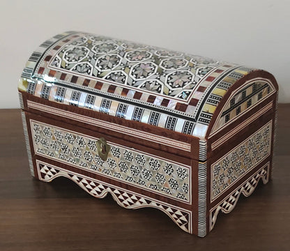 Wood Jewelry Box Inlaid mother of Pearl Egyptian Handmade (8" X 5" x 5" inch)