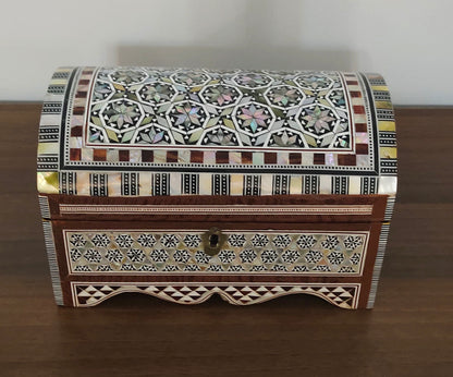 Wood Jewelry Box Inlaid mother of Pearl Egyptian Handmade (8" X 5" x 5" inch)